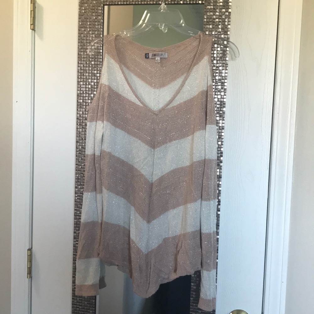 Lightweight V-hem Cold-Shoulder Sweater